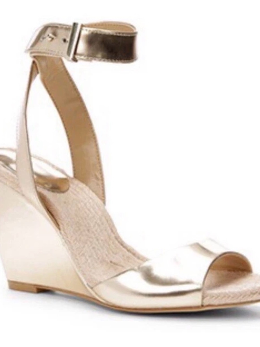 Ann Taylor Metallic Gold Ankle-Strap Wedge Sandals